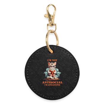 Clever cat with reading glasses - Round Keyring - black - Front