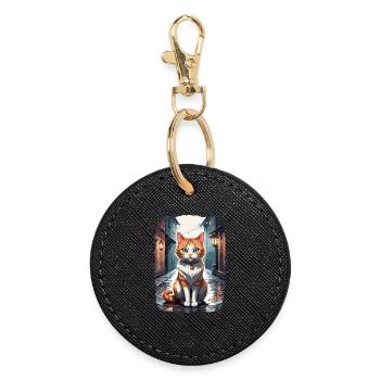 Chats mignons dans une ruelle de rue - Porte-clés rond - noir - Devant