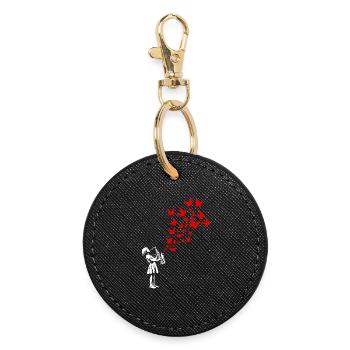 Girl playing saxophone in street art style - Round Keyring - black - Front