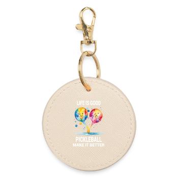 Life is Good. Pickleball Make it Better - Round Keyring - oyster - Front