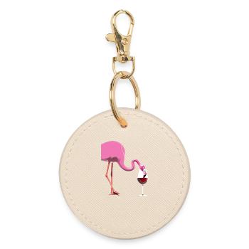 Flamingo with wine glass - Round Keyring - oyster - Front