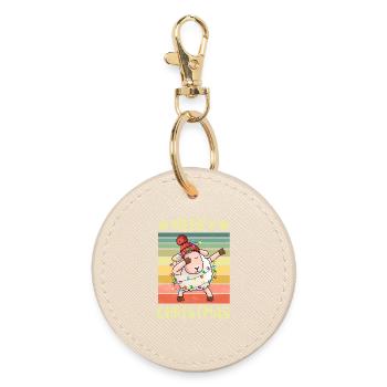 Merry Christmas Sheep - Round Keyring - oyster - Front