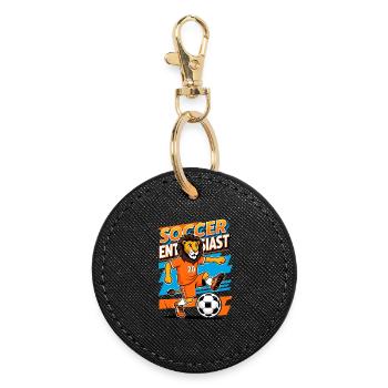 Lion Soccer Player - Round Keyring - black - Front