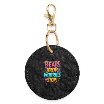 BEATS DROP, SORGEN HÖREN AUF, MUSIK - Runder Schlüsselanhänger - Schwarz - Vorne