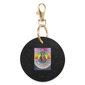 Spiritueller Meditationsbaum mit Chakras - Runder Schlüsselanhänger - Schwarz - Vorne