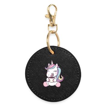 Licorne mignonne avec tasse à café - Dessin animé fantaisiste - Porte-clés rond - noir - Devant
