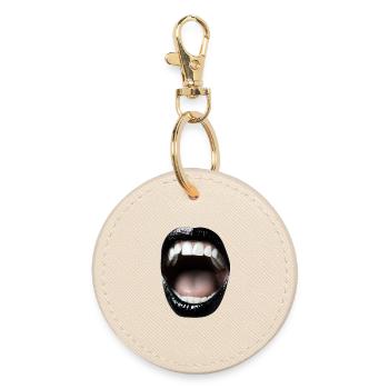 Bouche ouverte avec rouge à lèvres noir - Porte-clés rond - huître - Devant