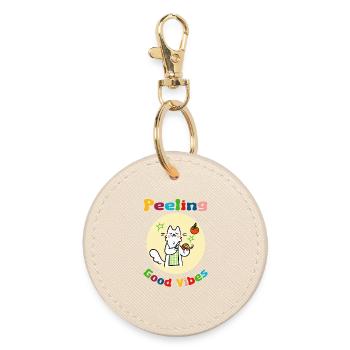 Cat Peeling Orange - Round Keyring - oyster - Front