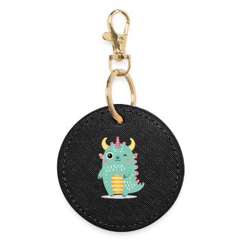 Cute Monster with Colorful Horns - Round Keyring - black - Front