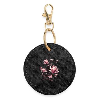 Magnolias and butterflies – delicate beauty - Round Keyring - black - Front