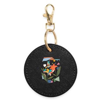 Colorful Hummingbird with Blossom – Colorful Nature Motif - Round Keyring - black - Front