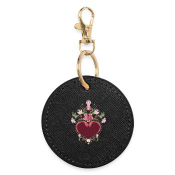 Heart with Flowers – Peasant Painting Inspired Design - Round Keyring - black - Front