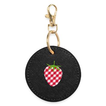 Erdbeere Muttertag kariert Frucht Obst Karo süß - Runder Schlüsselanhänger - Schwarz - Vorne