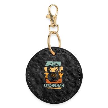 vintage strongman kettlebell - Kraftsport Fitness - Runder Schlüsselanhänger - Schwarz - Vorne