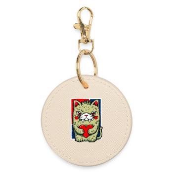 Crazy Cat - Round Keyring - oyster - Front