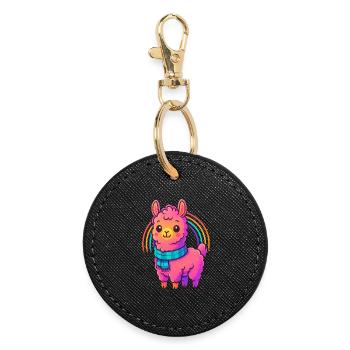 Süßes Kleines Lama Design | Comic Neon Tiermotiv - Runder Schlüsselanhänger - Schwarz - Vorne