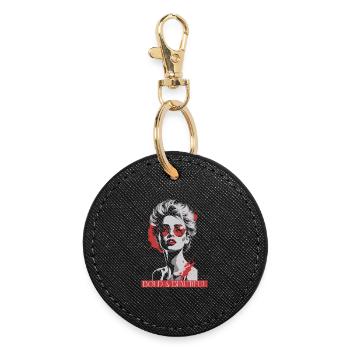 Female pop art icon with red accent - Round Keyring - black - Front