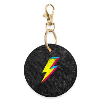 Neon Blitz Lightning Design 70s 80s - Runder Schlüsselanhänger - Schwarz - Vorne