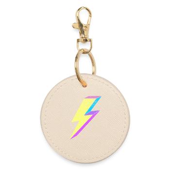 Leuchtende Lightning-Design mit Pastellfarben 80s  - Runder Schlüsselanhänger - Auster - Vorne