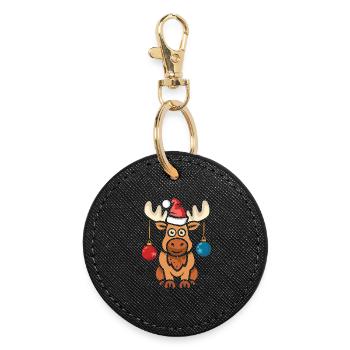 Christmas Moose Santa with Balls Cartoon - Round Keyring - black - Front