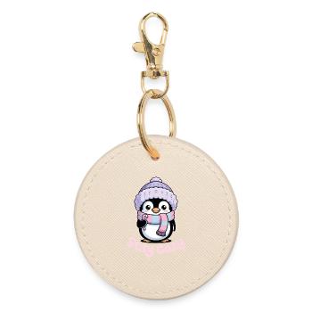 Pinguin Stay Cozy - Niedliches Winter Motiv - Runder Schlüsselanhänger - Auster - Vorne