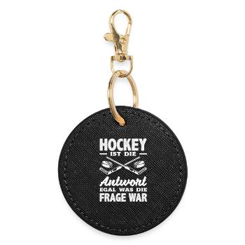 Lustiges Hockey Hockeyspieler Geschenk - Runder Schlüsselanhänger - Schwarz - Vorne