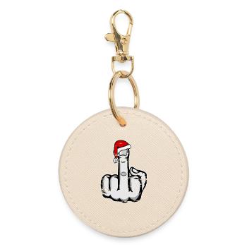 Doigt d’honneur de Noël avec chapeau de Père Noël - Porte-clés rond - huître - Devant