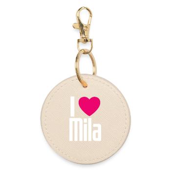 I Love Mila Pinkes Herz Ich liebe Mila - Runder Schlüsselanhänger - Auster - Vorne