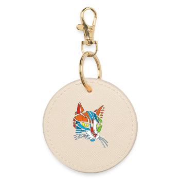 Tribal Mosaic Cat - Round Keyring - oyster - Front