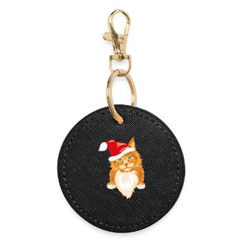 Chat roux adorable qui regarde avec un chapeau de Noël - Porte-clés rond - noir - Devant