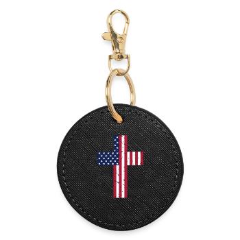 USA Cross Flag - Round Keyring - black - Front