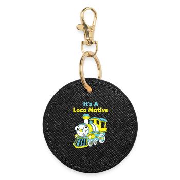 Loco Motive Funny Train Pun Locomotive - Round Keyring - black - Front