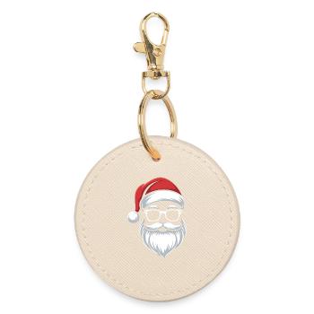 Santa With Glasses Nerdy Christmas - Round Keyring - oyster - Front
