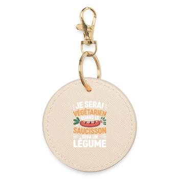 Humour Sausage – Never Vegetarian - Round Keyring - oyster - Front