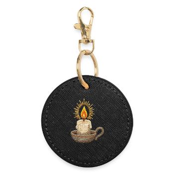 Embroidered candle – atmospheric light (printed) - Round Keyring - black - Front