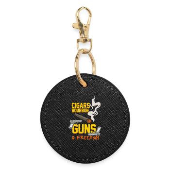 Cigars Bourbon Guns and Freedom Retro Graphic - Round Keyring - black - Front