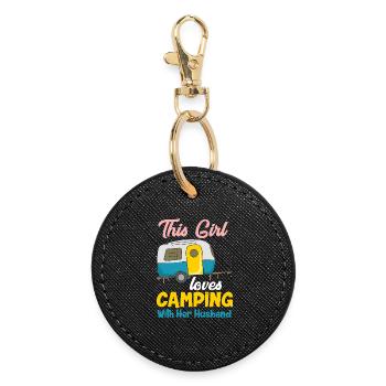 This Girl Loves Camping With Her Husband Design - Round Keyring - black - Front