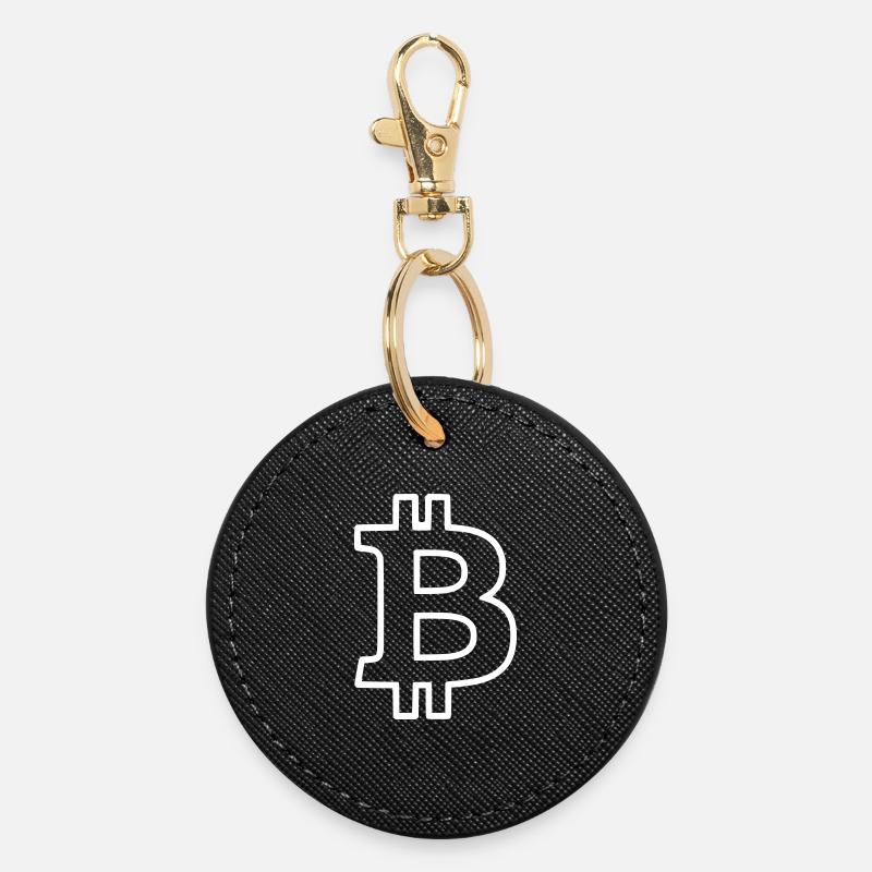 Bitcoin Logo Outline Neon Minimalist - Round Keyring - black