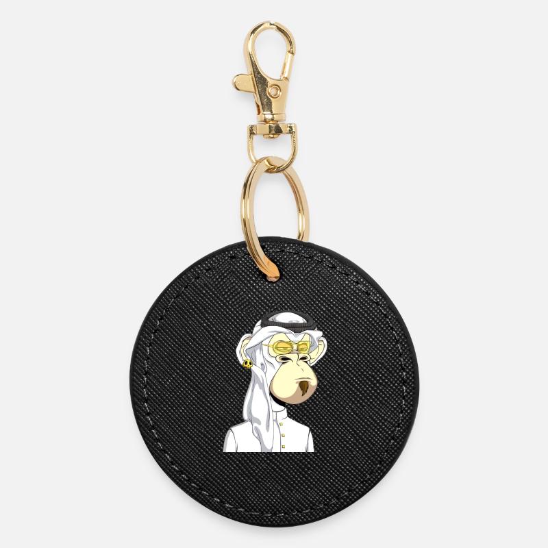 Ape with gold glasses - Round Keyring - black
