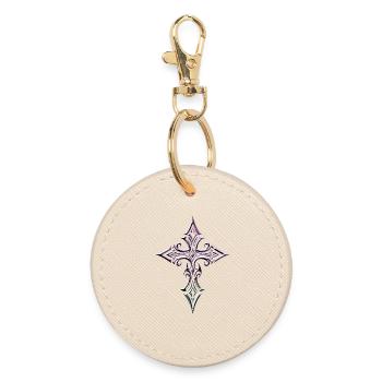 Irisierendes, verziertes Kreuz - Runder Schlüsselanhänger - Auster - Vorne