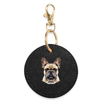 Französische Bulldogge Hund Motiv Dogge Frenchie - Runder Schlüsselanhänger - Schwarz - Vorne