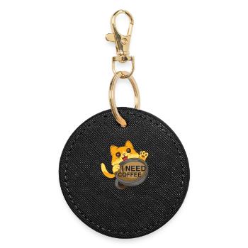 Cat needs coffee - Round Keyring - black - Front
