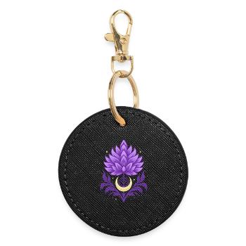 Thistle Moon Symbol - Floral Nature Motif - Round Keyring - black - Front