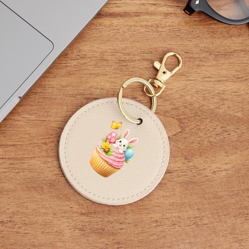 Cute Easter Bunny Cupcake with Colorful Easter Eggs Round Keyring