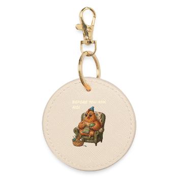 Funny Saying Chicken Crochets - Round Keyring - oyster - Front