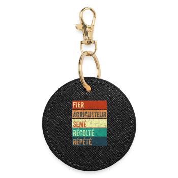 Agriculteur Fier - Porte-clés rond - noir - Devant