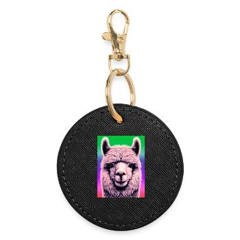 Alpaca - Round Keyring - black - Front