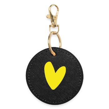 Yellow Heart on Black Minimalism Luminous - Round Keyring - black - Front