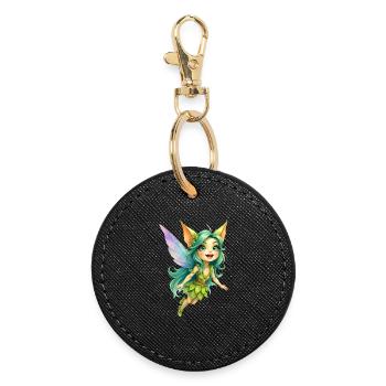 Green Fairy of Leaves and Wings - Round Keyring - black - Front