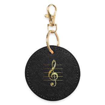 Violinschlüssel mit Notenlinien (Vintage/Goldgelb) - Runder Schlüsselanhänger - Schwarz - Vorne